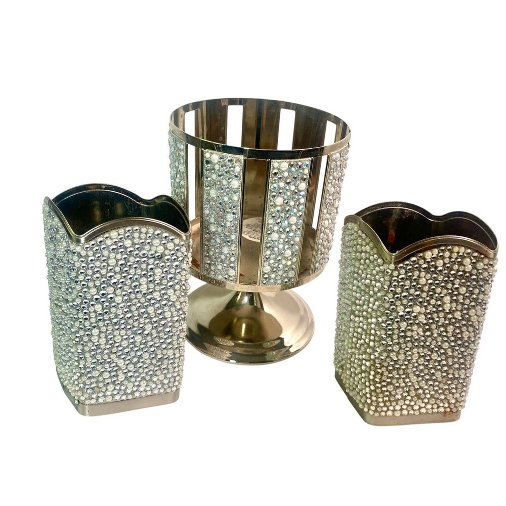2 Bath & Body Works Tossed Gems Soap Holder Silver and 3 Wick Candle Holder - Picture 4 of 12